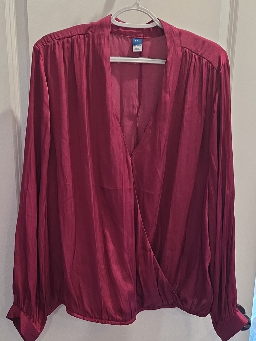 Old Navy Satin Surplice Blouse in Berry